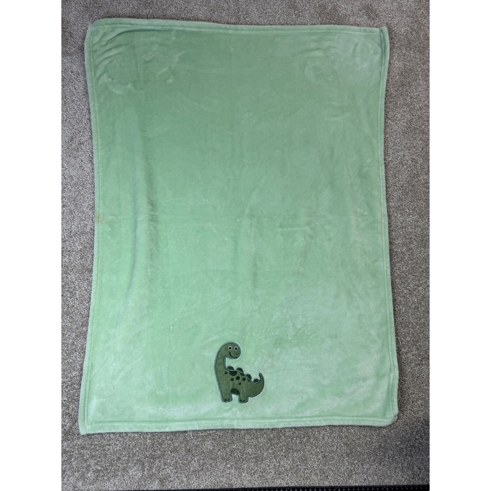 Green Dinosaur Plush Baby Blanket Embroidered Brontosaurus Fleece 30x35